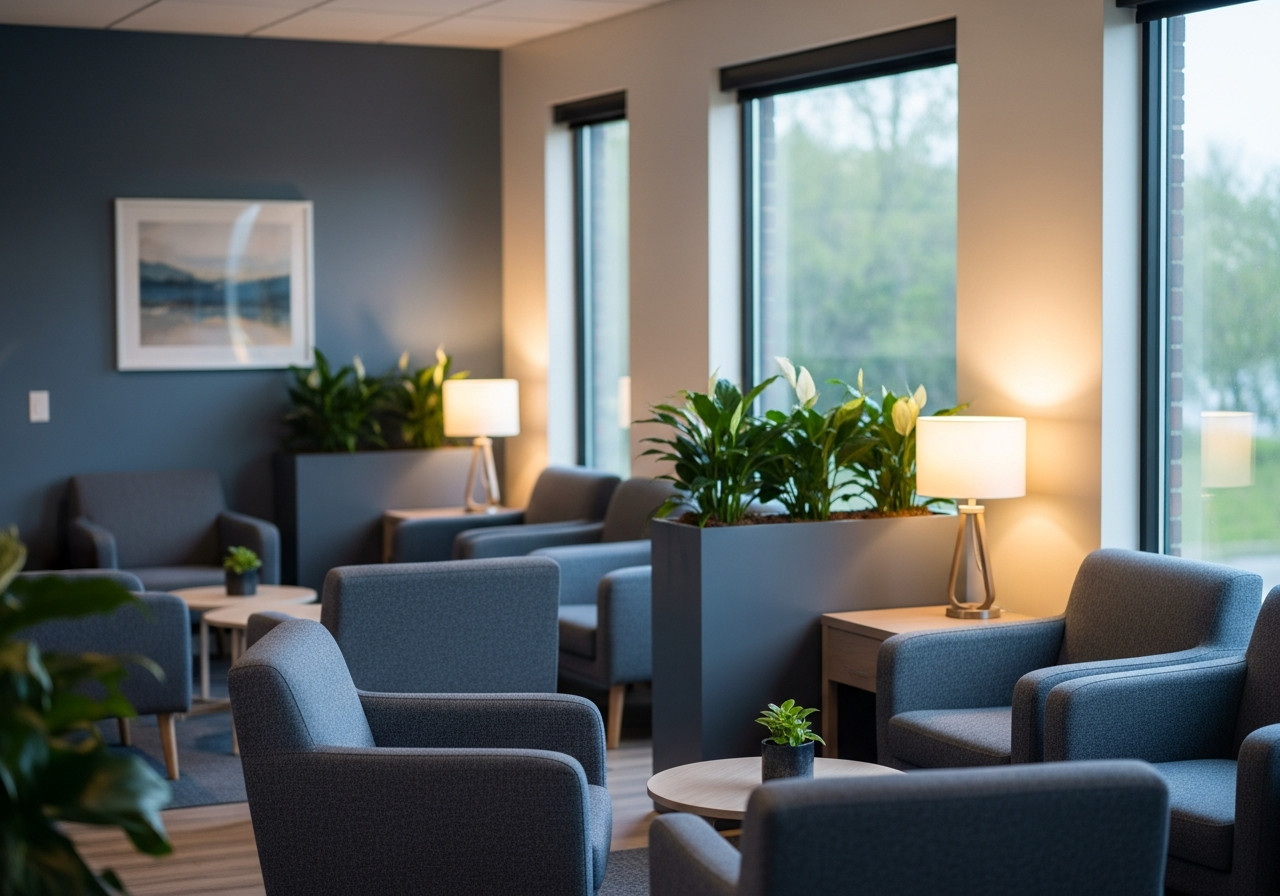 A calming, modern therapy and support office environment
