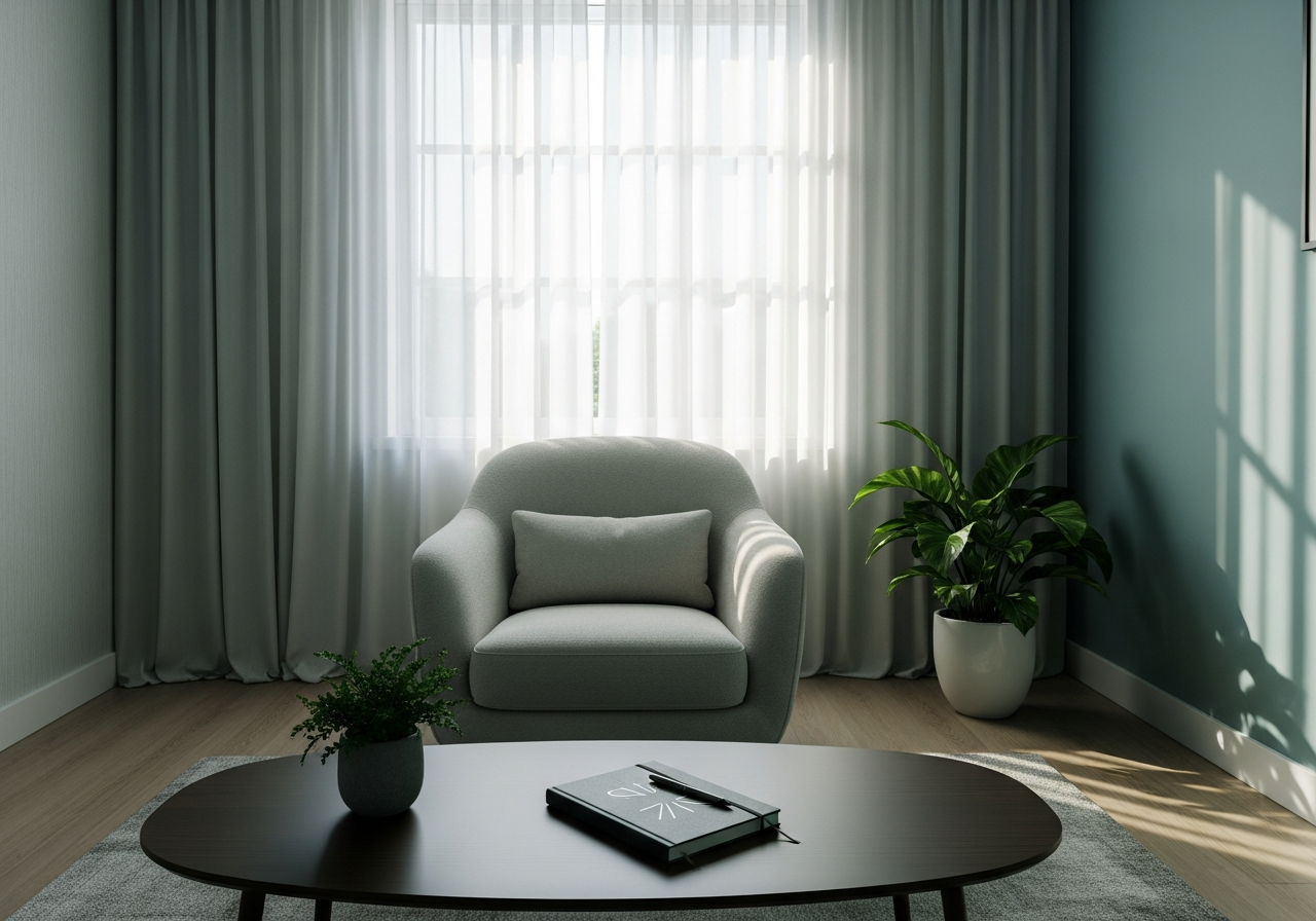 Tranquil therapy room symbolizing psychological healing from limerence